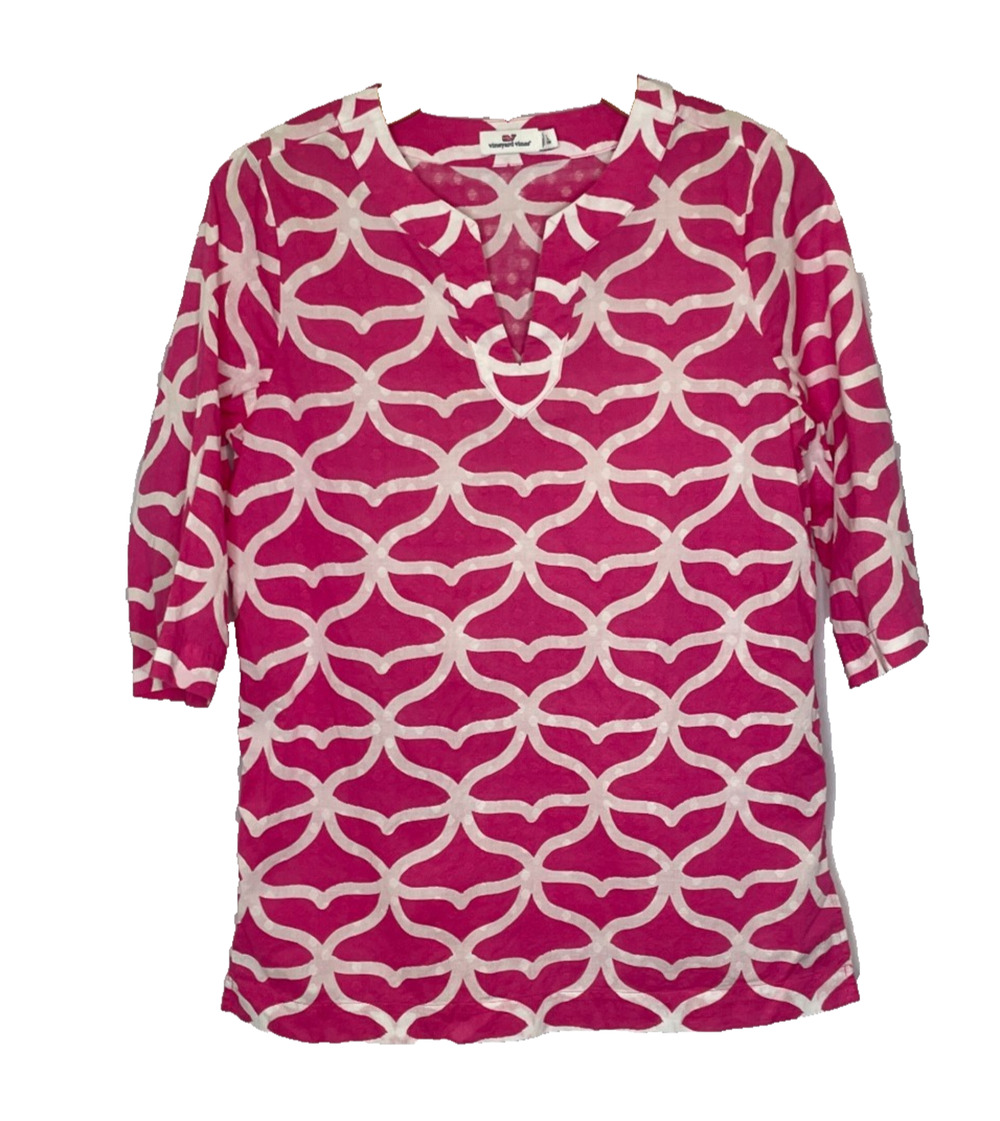 Girls' Large Vineyard Vines Cotton Whale Tail Pink Pull On Blouse Shirt